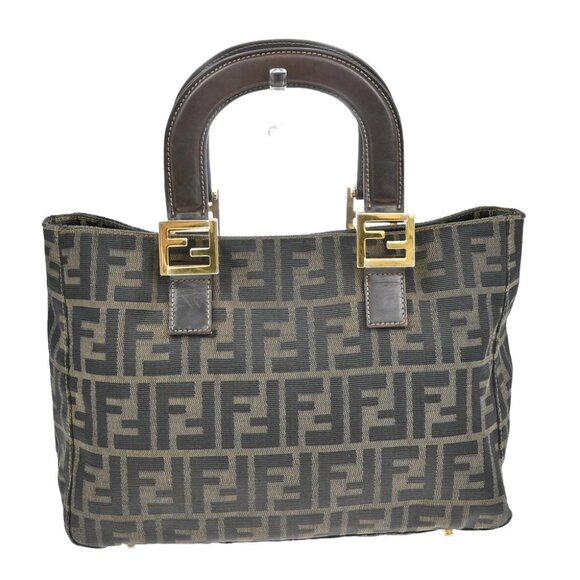 FENDI Logo Zucca Pattern Hand Bag Canvas Leather Brown GHW Italy - Picture 1 of 14